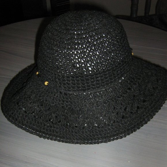 Ladies Black Straw Sun Hat - Picture 3 of 3